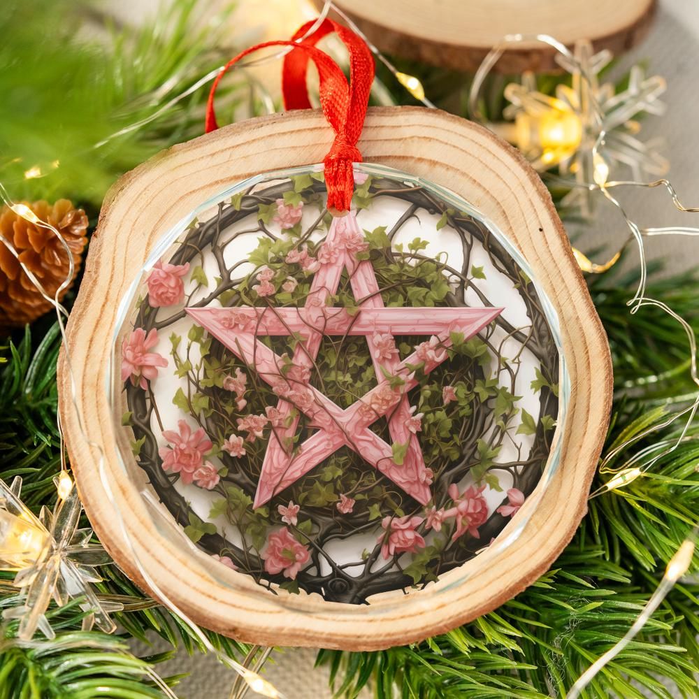 Pentacle Glass Ornament Pagan Wicca Yule Tree Ornament-MoonChildWorld