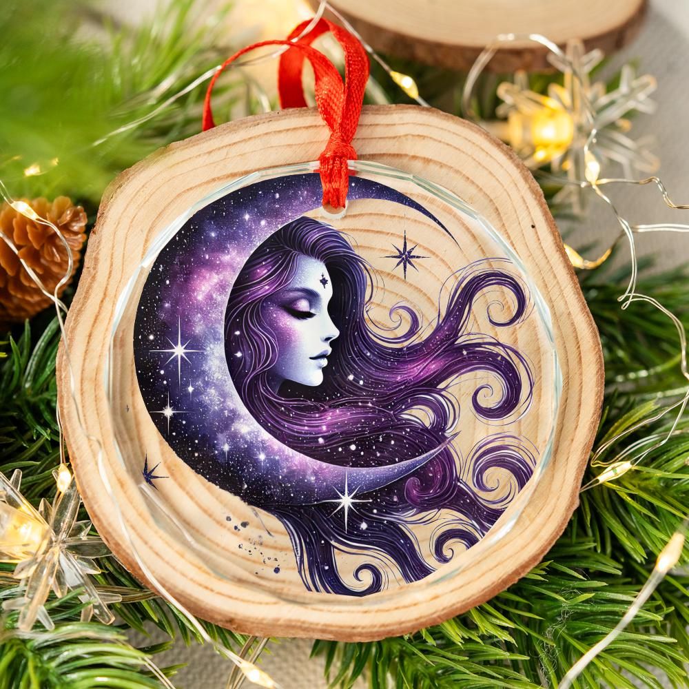 Celestial Moon Goddess Glass Ornament Wicca Christmas Tree Ornament-MoonChildWorld