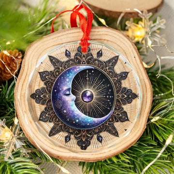 Celestial Moon Glass Ornament Pagan Yule Ornament-MoonChildWorld