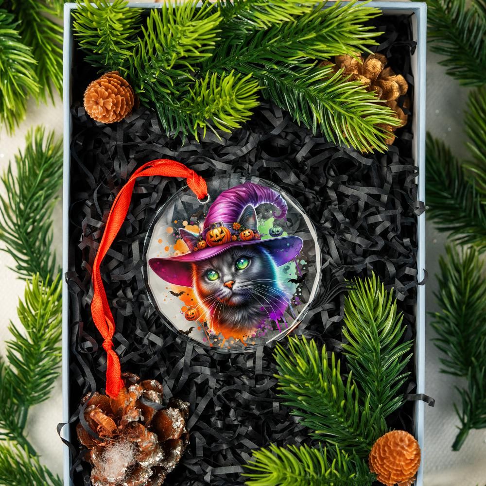 Spooky Cat Glass Ornament Gothic Christmas Tree Ornament-MoonChildWorld