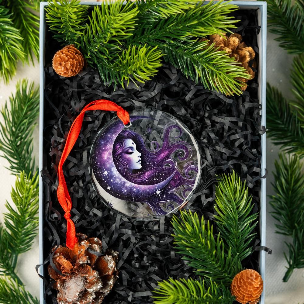 Celestial Moon Goddess Glass Ornament Wicca Christmas Tree Ornament-MoonChildWorld