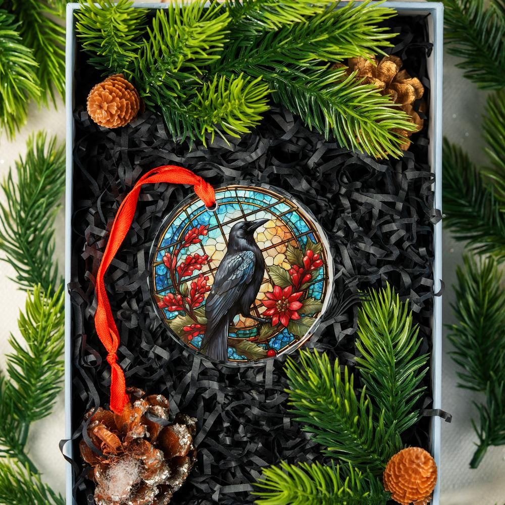 Dark Crow Glass Ornament Black Raven Gothic Christmas Tree Ornament-MoonChildWorld