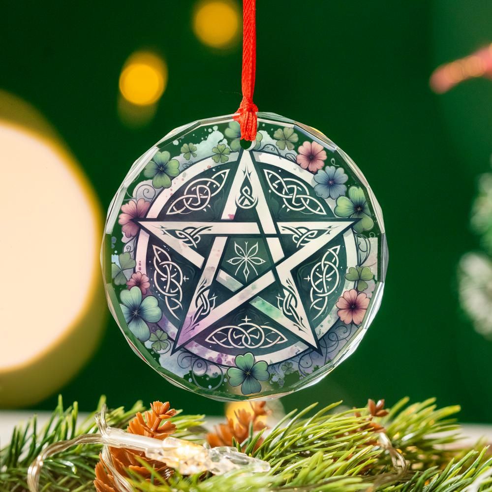 Celtic Pentacle Glass Ornament Pagan Yule Ornament-MoonChildWorld