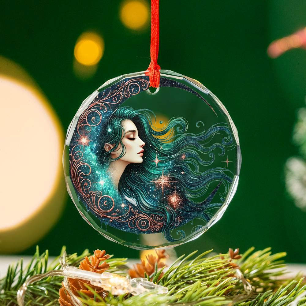 Celestial Moon Goddess Glass Ornament Pagan Yule Ornament-MoonChildWorld