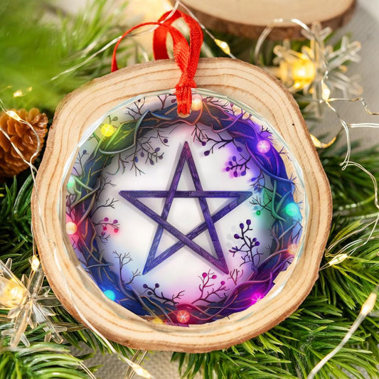 Magic Pentagram Glass Ornament Pentacle Pagan Yule Tree Ornament