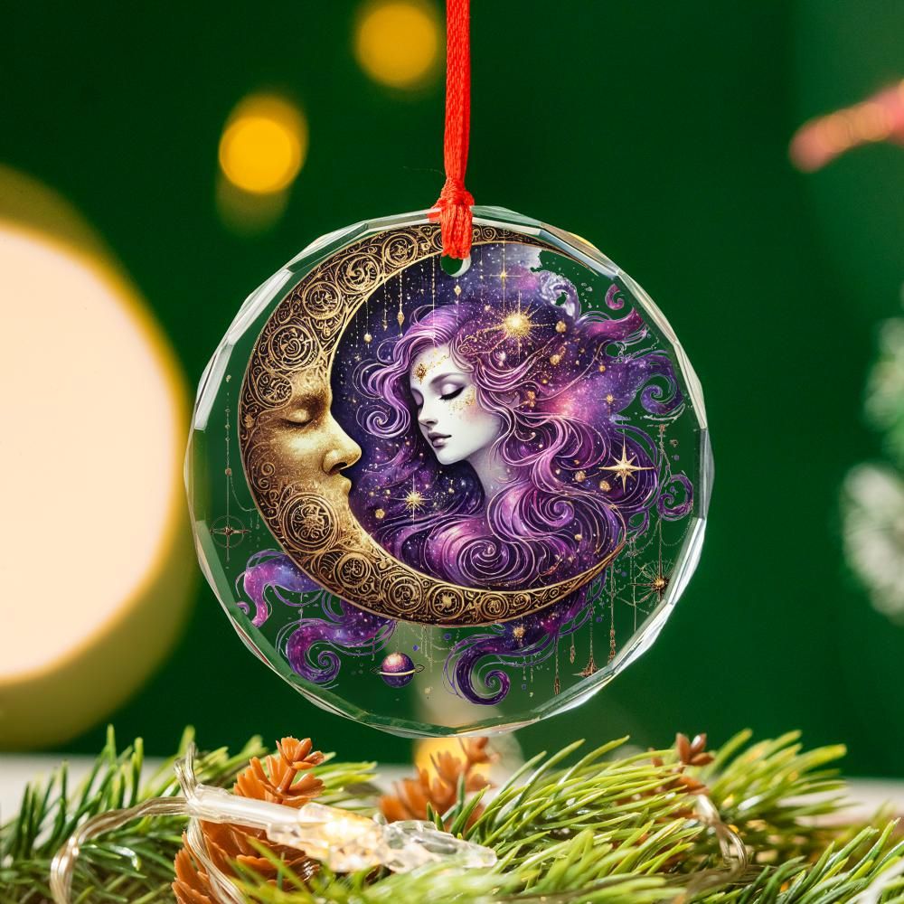 Celestial Moon Goddess Glass Ornament Pagan Yule Ornament-MoonChildWorld