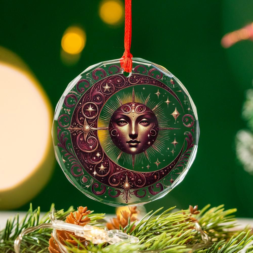 Sun Moon Celestial Glass Ornament Pagan Yule Ornament-MoonChildWorld