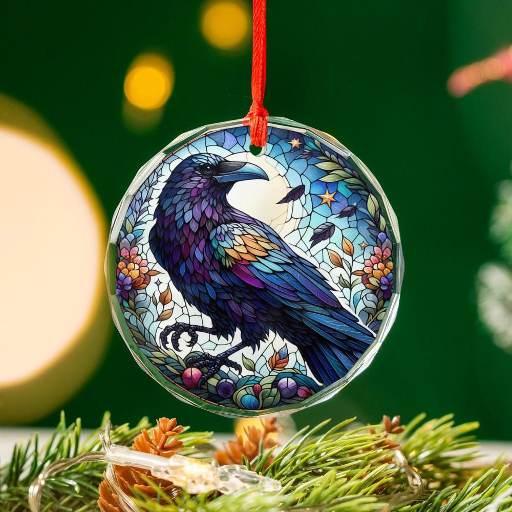 Beautiful Raven Glass Ornament Witchy Crow Christmas Tree Ornament-MoonChildWorld