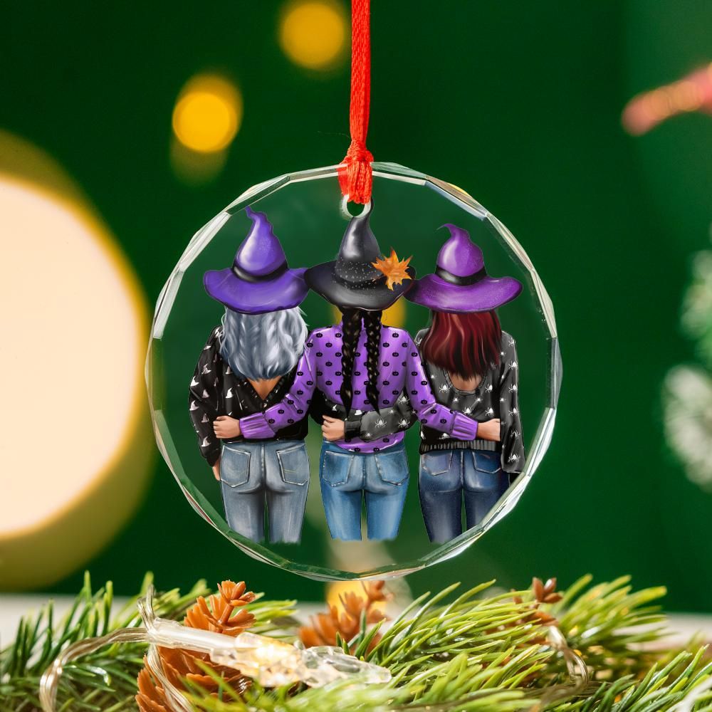 Witch Sisters Glass Ornament Witchy Christmas Ornament-MoonChildWorld