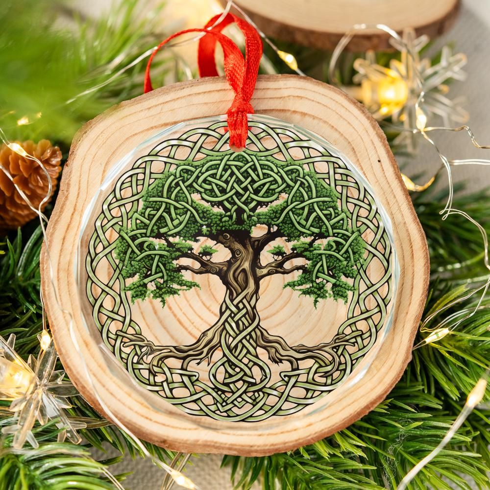 Celtic Tree of Life Glass Ornament Pagan Yule Tree Ornament-MoonChildWorld