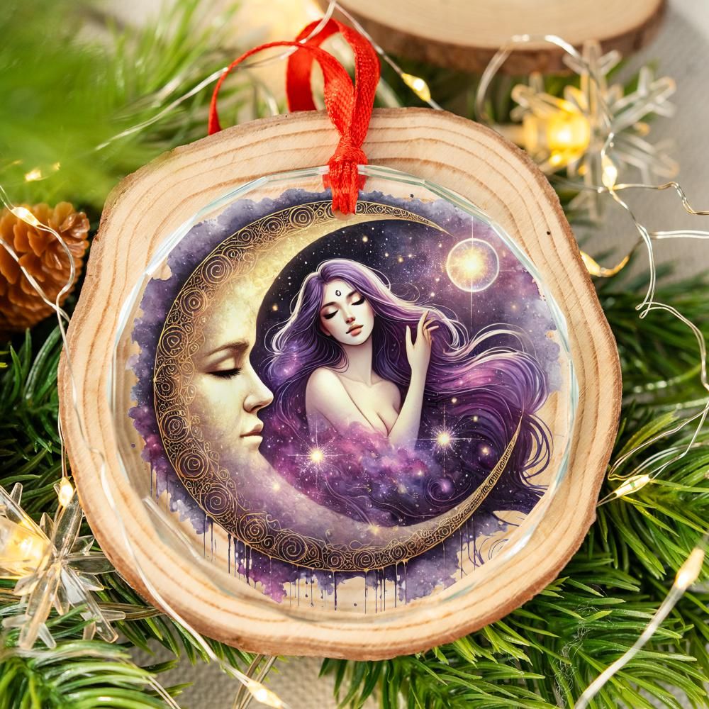 Celestial Moon Goddess Glass Ornament Wicca Christmas Tree Ornament-MoonChildWorld