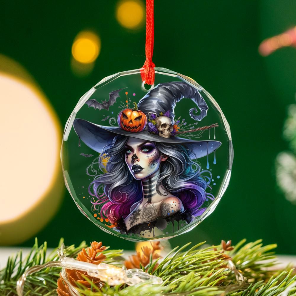 Spooky Witch Glass Ornament Gothic Christmas Tree Ornament-MoonChildWorld