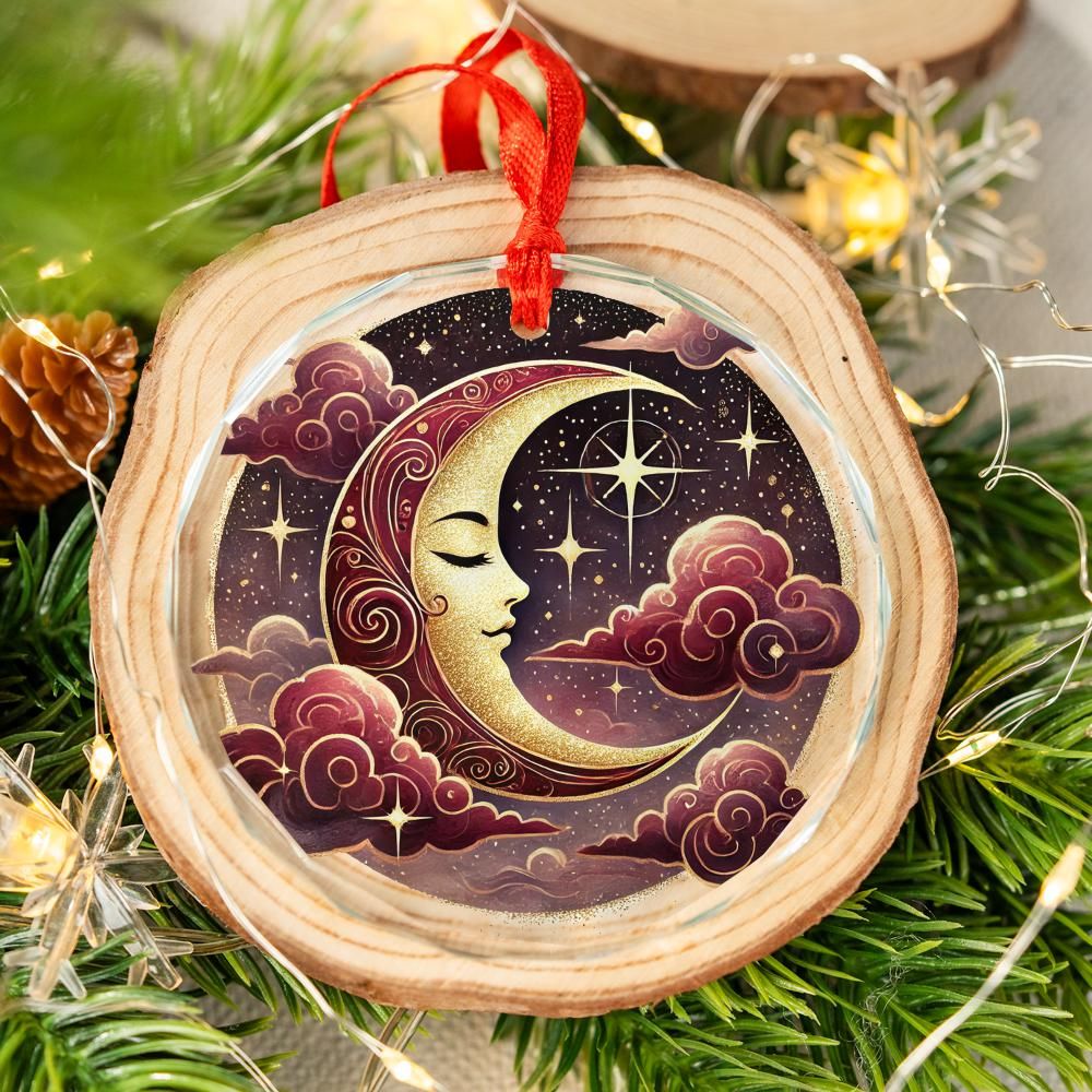 Star Moon Goddess Celestial Glass Ornament Pagan Christmas Ornament-MoonChildWorld