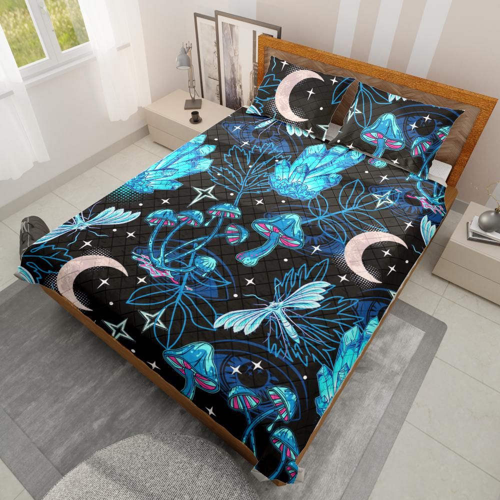 Magic mushroom moon quilt bedding set-MoonChildWorld