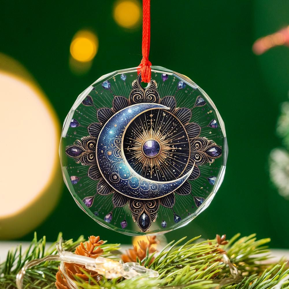 Celestial Sun Moon Glass Ornament Pagan Christmas Tree Ornament-MoonChildWorld