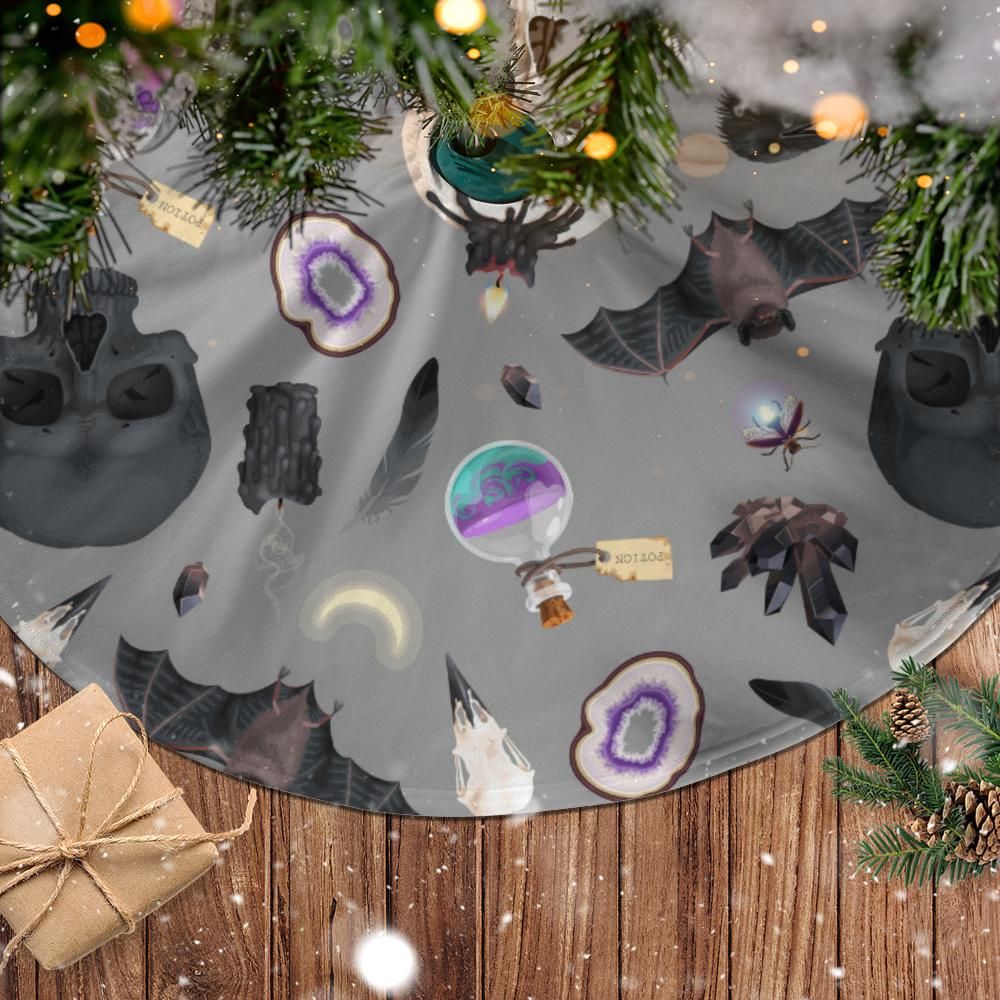 Raven Cat Gothic Witch Christmas Tree Skirt-MoonChildWorld