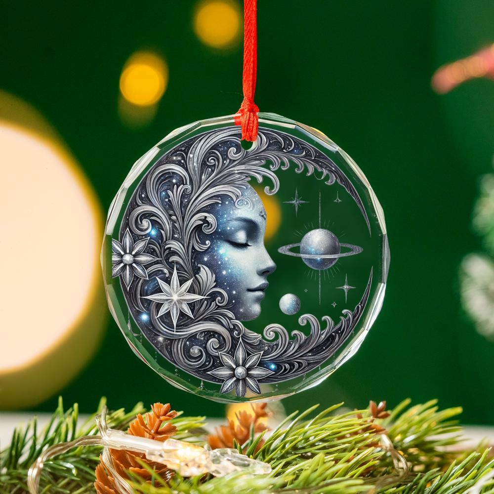 Celestial Goddess Moon Glass Ornament Pagan Christmas Tree Ornament-MoonChildWorld