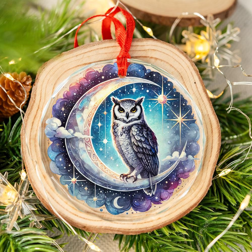 Moon Owl Glass Ornament Magick Wicca Christmas Ornament-MoonChildWorld