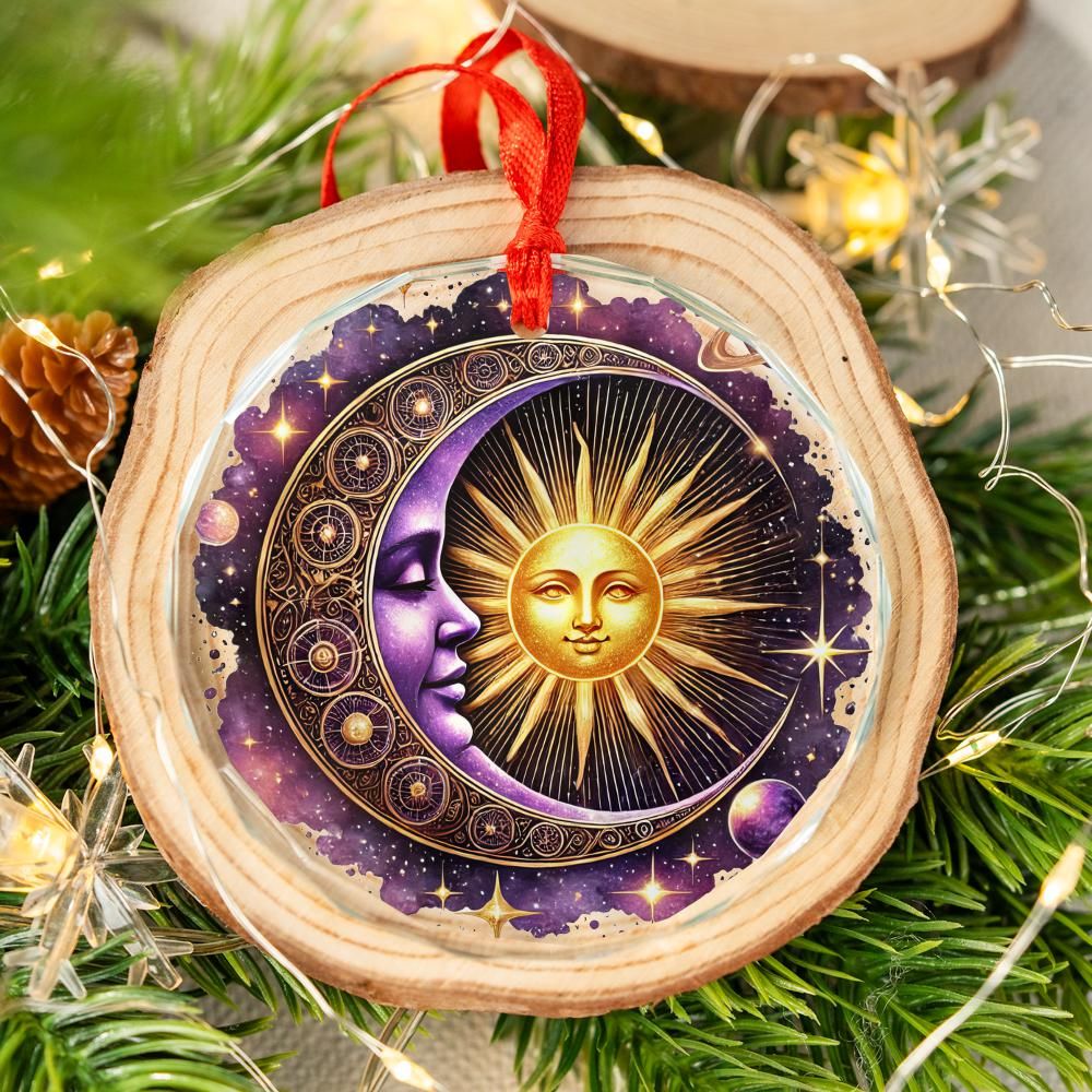 Celestial Sun Moon Goddess Glass Ornament Wicca Christmas Tree Ornament-MoonChildWorld