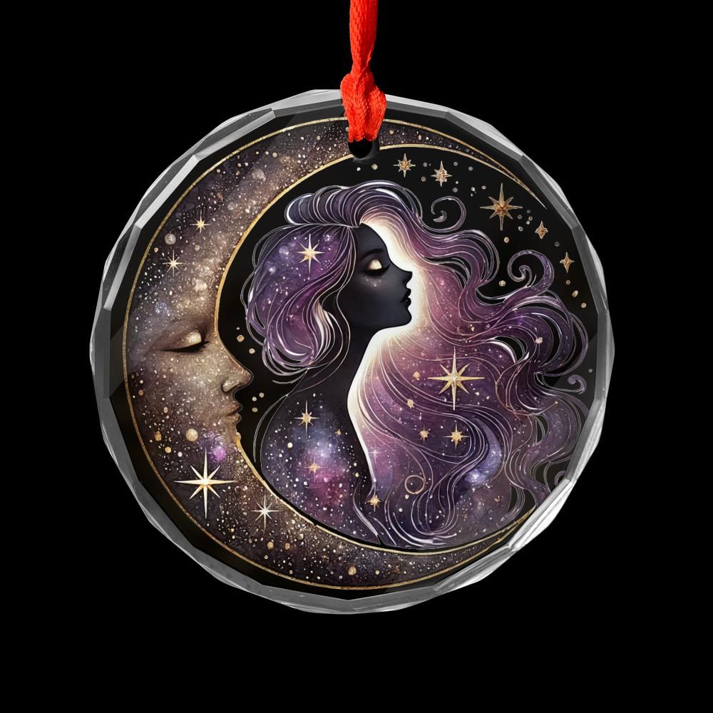 Star Moon Goddess Celestial Glass Ornament Pagan Yule Ornament-MoonChildWorld