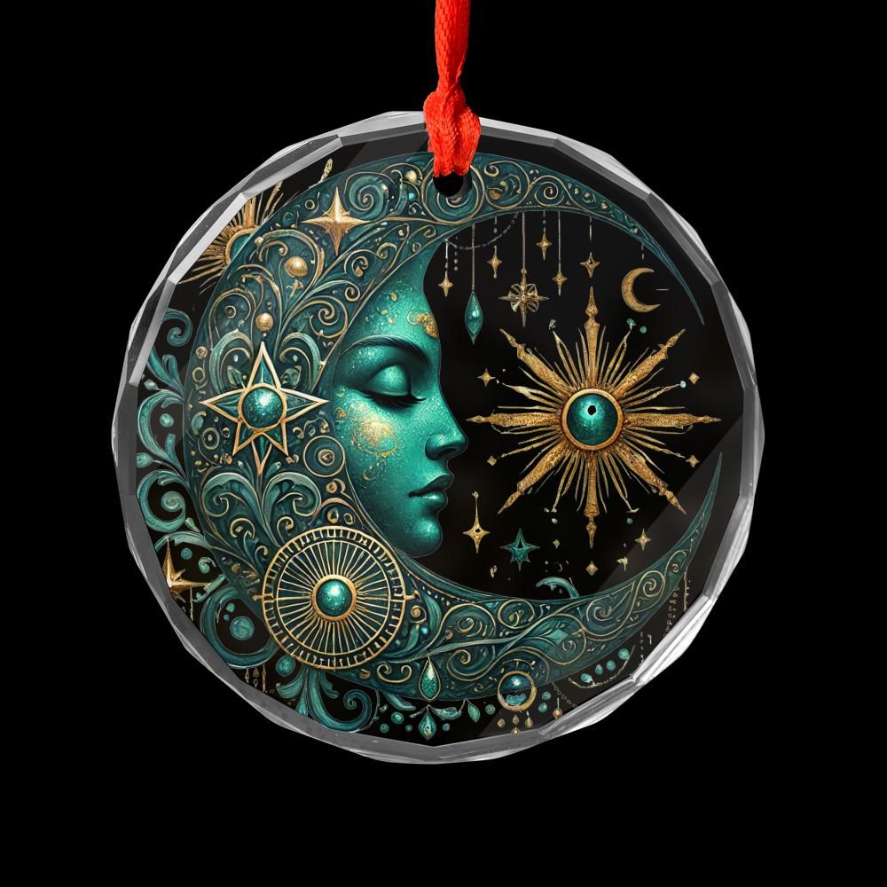 Celestial Sun Moon Goddess Glass Ornament Wicca Christmas Tree Ornament-MoonChildWorld