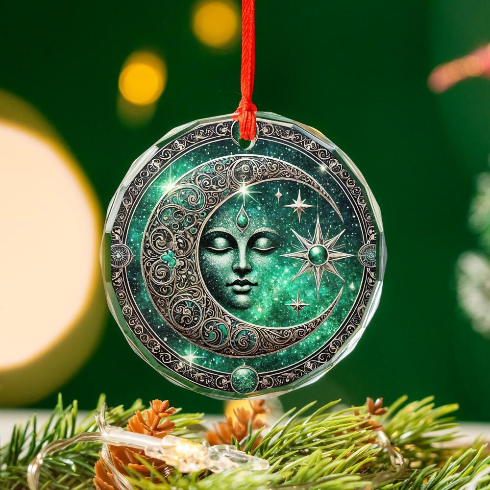 Star Moon Goddess Celestial Glass Ornament Pagan Christmas Ornament-MoonChildWorld