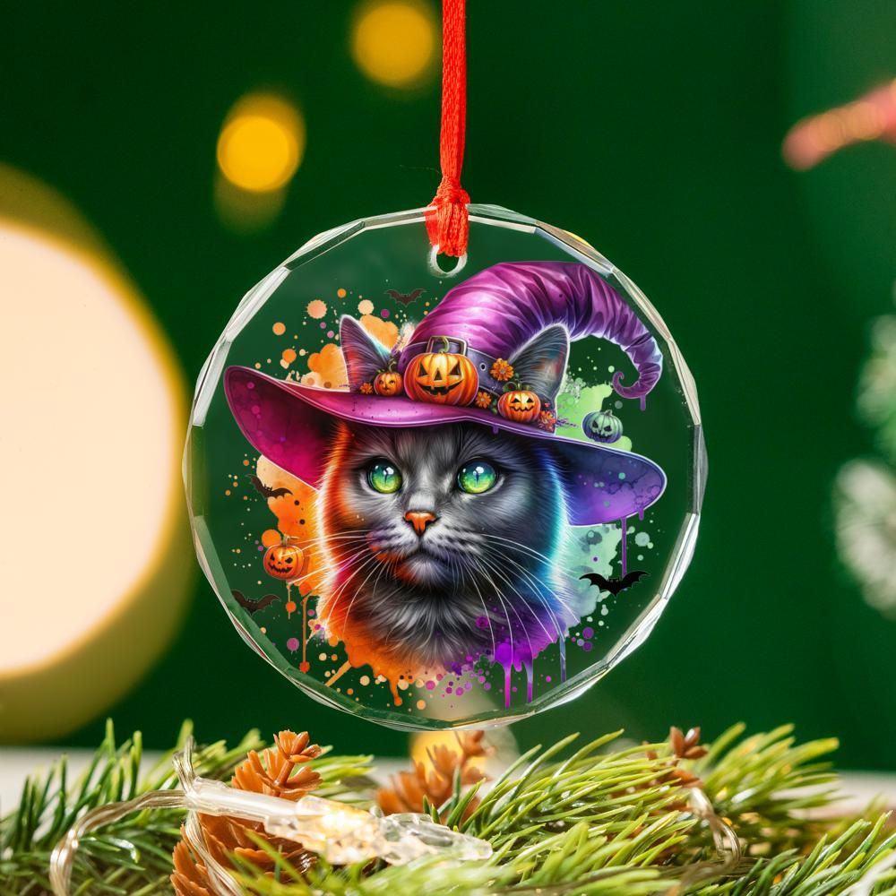 Spooky Cat Glass Ornament Gothic Christmas Tree Ornament-MoonChildWorld