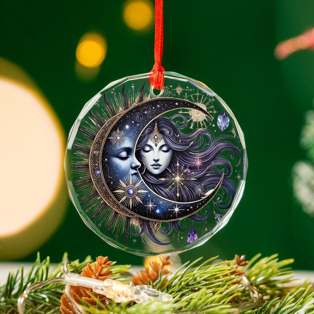 Crystal Moon Goddess Glass Ornament Pagan Yule Ornament-MoonChildWorld