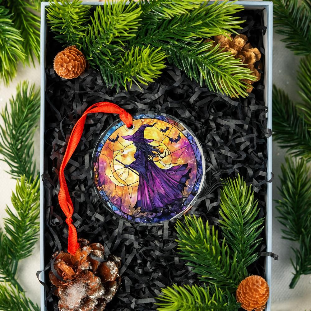 Witch Gothic Glass Ornament Wicca Christmas Ornament-MoonChildWorld