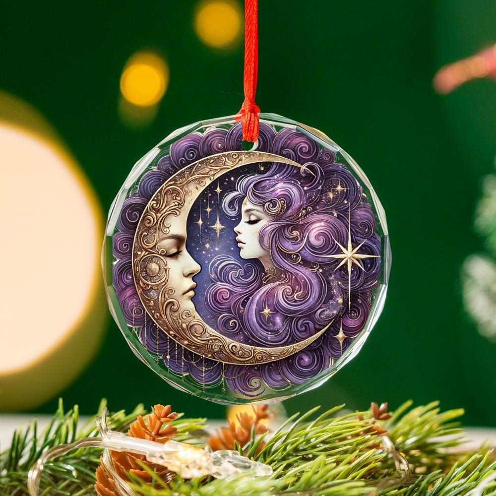 Star Moon Goddess Celestial Glass Ornament Pagan Christmas Ornament-MoonChildWorld