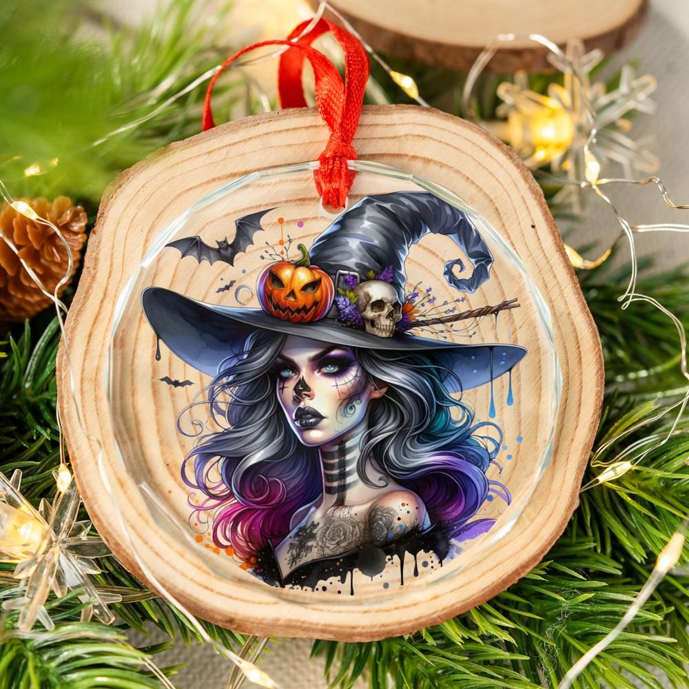 Spooky Witch Glass Ornament Gothic Christmas Tree Ornament-MoonChildWorld