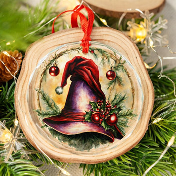 Yule Witch Hat Glass Ornament Wicca Christmas Ornament