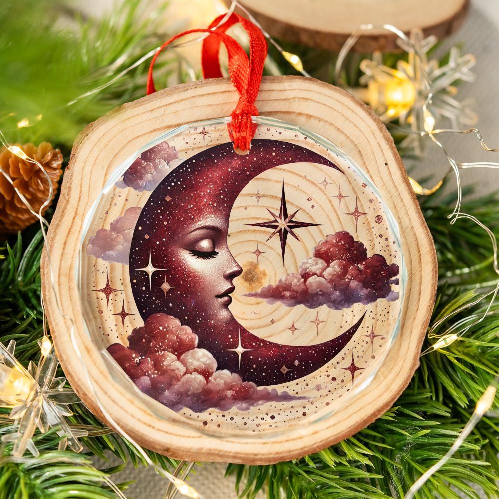 Star Moon Goddess Glass Ornament Pagan Yule Ornament-MoonChildWorld