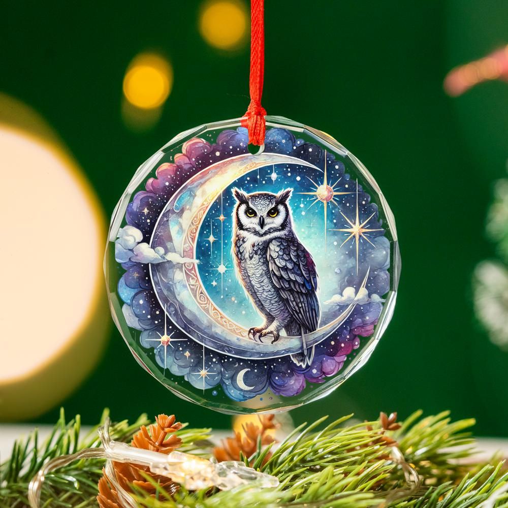 Moon Owl Glass Ornament Magick Wicca Christmas Ornament-MoonChildWorld