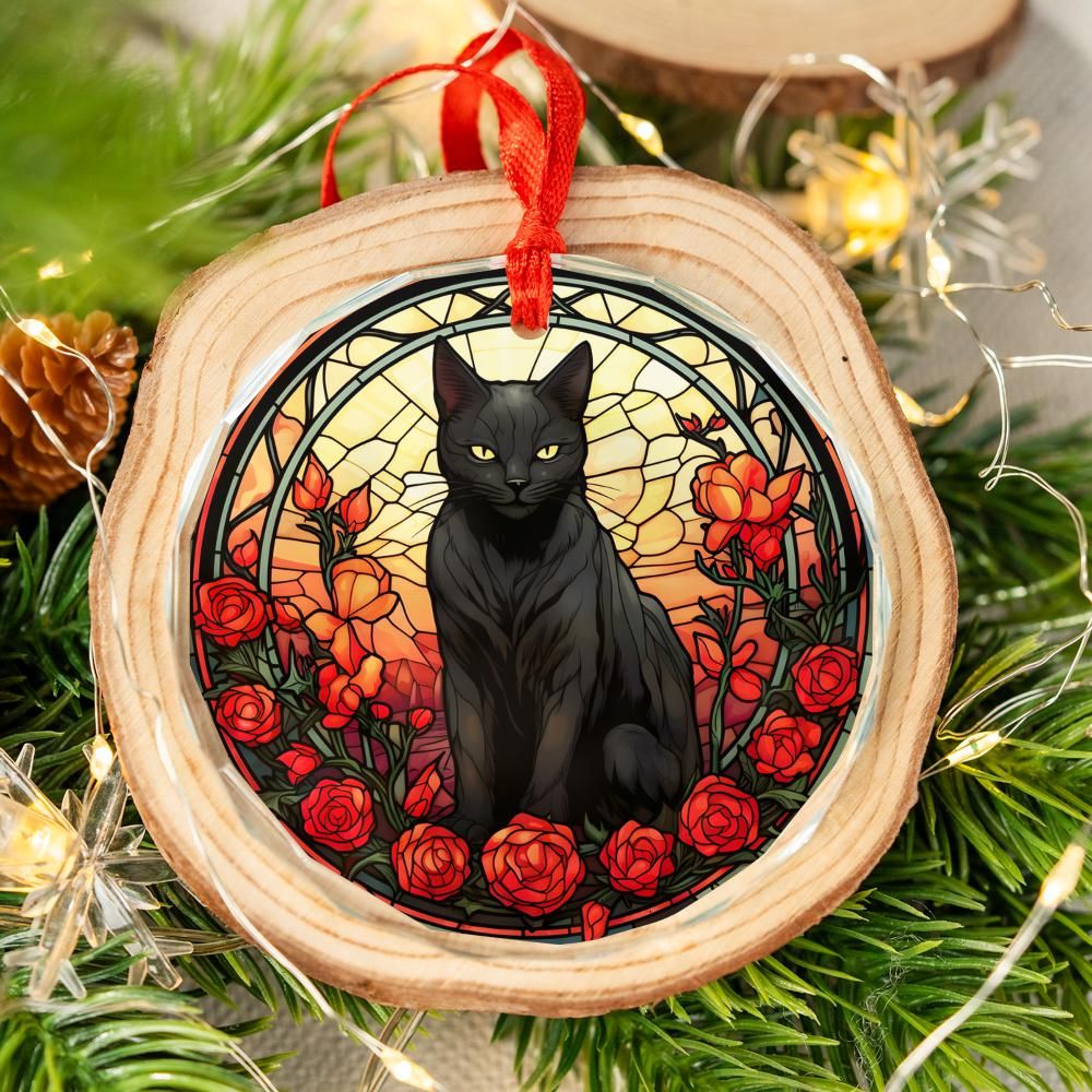 Occult Cat Glass Ornament Black Cat Gothic Christmas Tree Ornament-MoonChildWorld