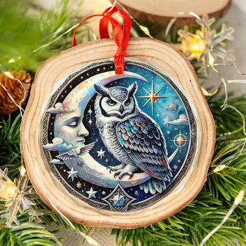 Moon Owl Glass Ornament Snowy Owl Christmas Ornament