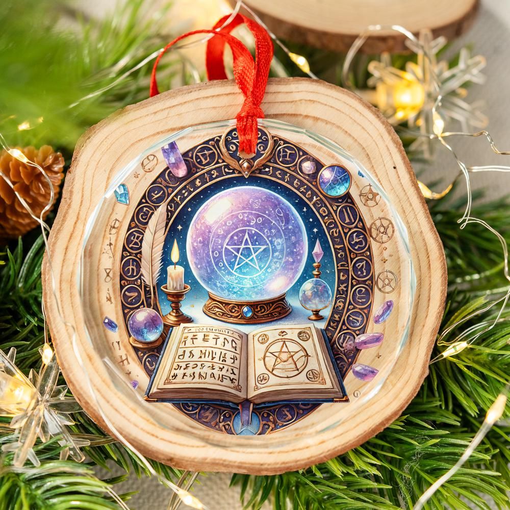 Magic book Crystal ball Witchy Glass Ornament Wicca Christmas Ornament-MoonChildWorld