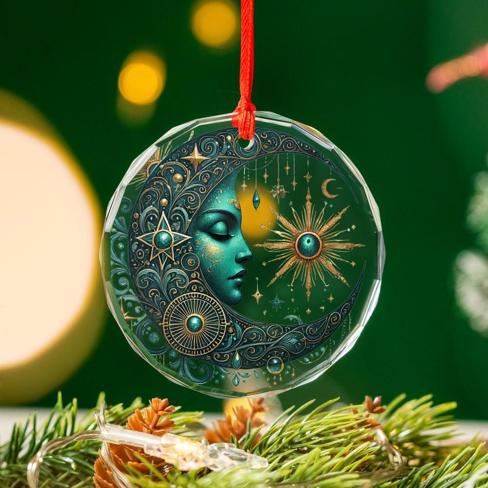 Celestial Sun Moon Goddess Glass Ornament Wicca Christmas Tree Ornament-MoonChildWorld