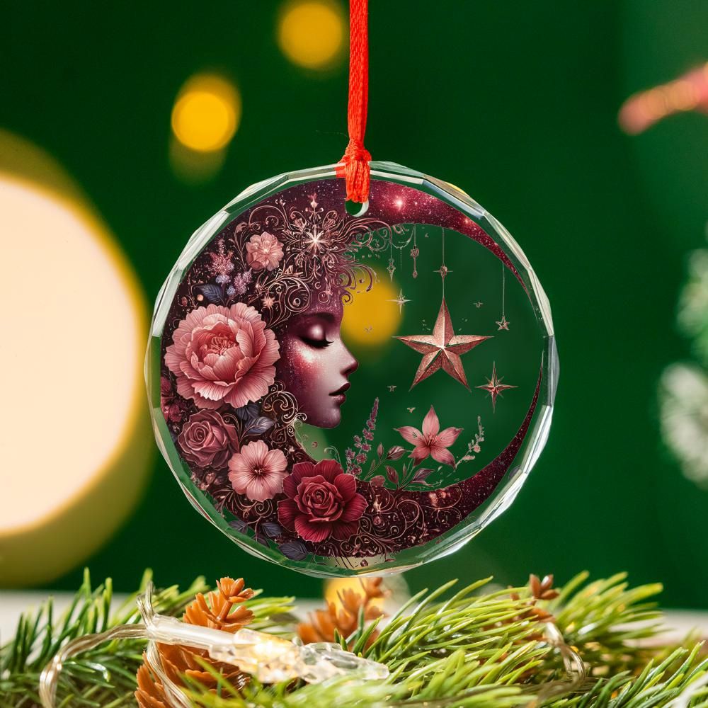 Celestial Moon Goddess Glass Ornament Pagan Yule Ornament-MoonChildWorld