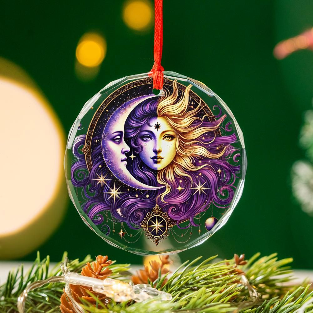 Celestial Sun Moon Goddess Glass Ornament Pagan Christmas Tree Ornament-MoonChildWorld