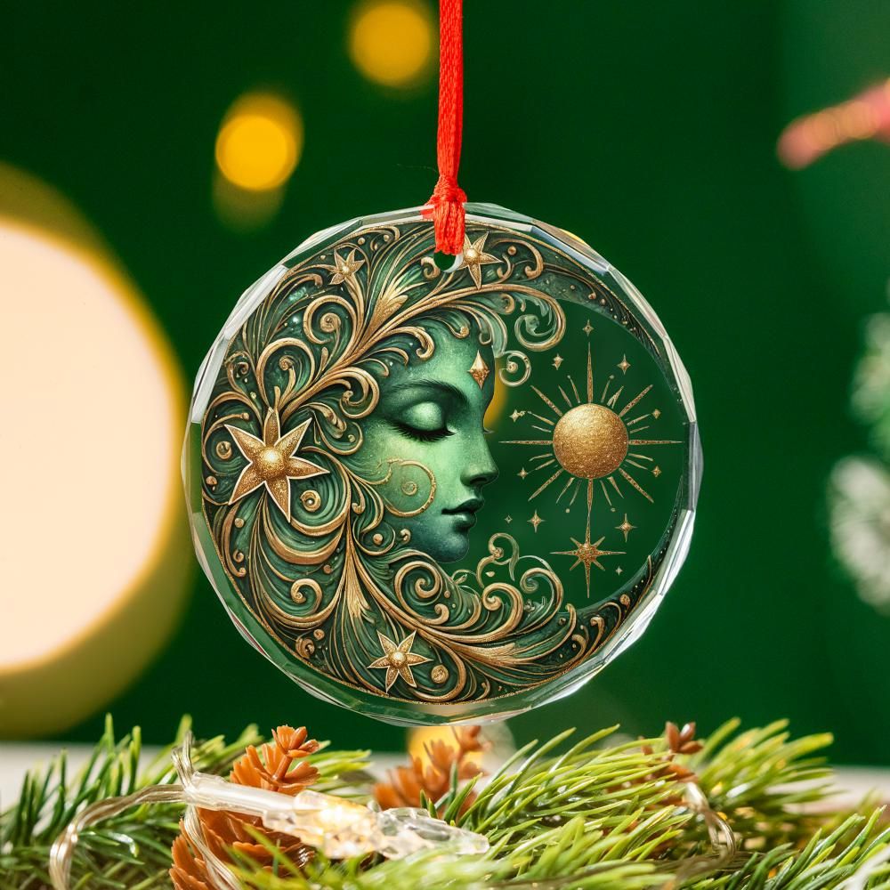 Celestial Sun Moon Goddess Glass Ornament Wicca Christmas Tree Ornament-MoonChildWorld