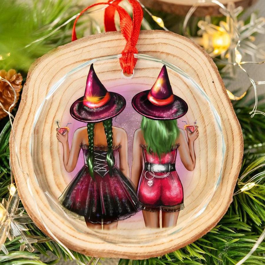 Witch Sisters Glass Ornament Wicca Christmas Tree Ornament-MoonChildWorld