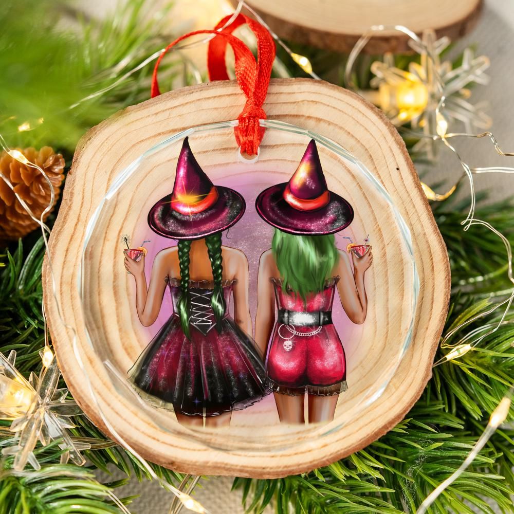 Witch Sisters Glass Ornament Wicca Christmas Tree Ornament-MoonChildWorld