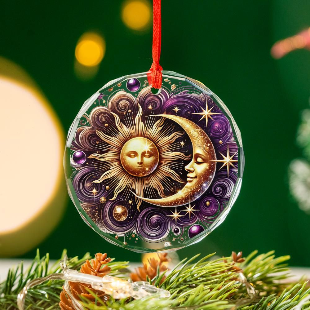 Sun Moon Goddess Celestial Glass Ornament Pagan Yule Ornament-MoonChildWorld