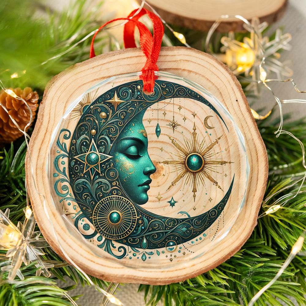 Celestial Sun Moon Goddess Glass Ornament Wicca Christmas Tree Ornament-MoonChildWorld