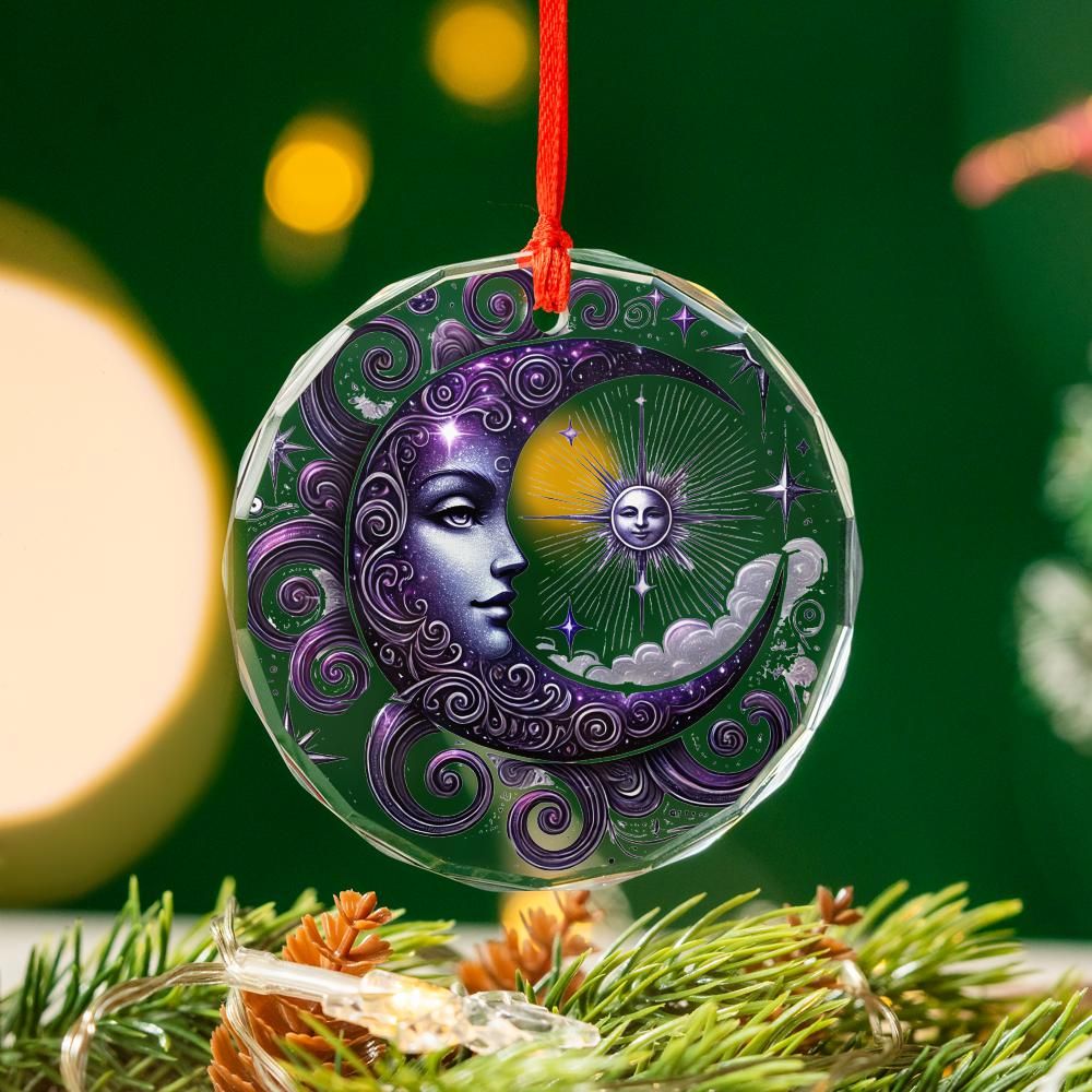 Celestial Goddess Moon Glass Ornament Pagan Christmas Tree Ornament-MoonChildWorld