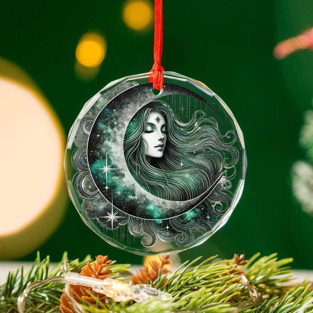 Celestial Moon Goddess Glass Ornament Pagan Yule Ornament-MoonChildWorld