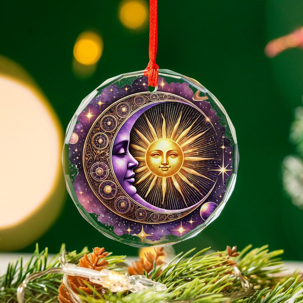 Celestial Sun Moon Goddess Glass Ornament Wicca Christmas Tree Ornament-MoonChildWorld