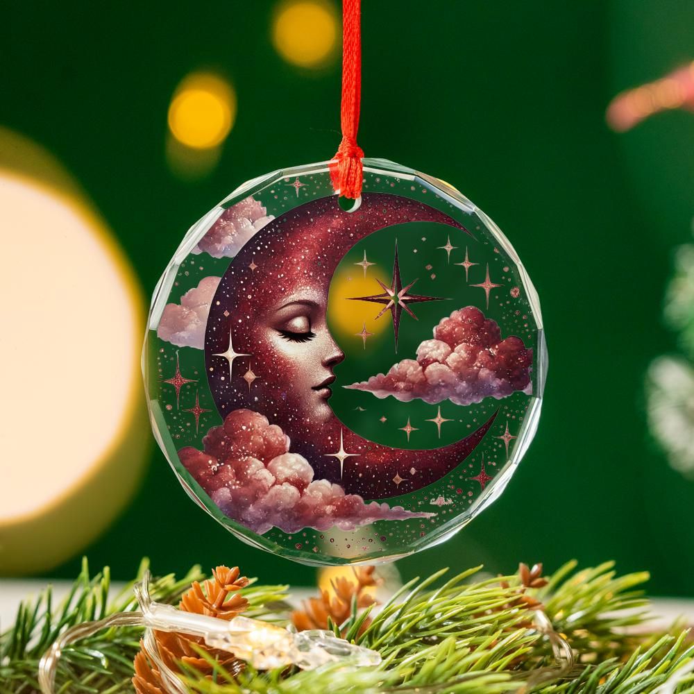 Star Moon Goddess Glass Ornament Pagan Yule Ornament-MoonChildWorld