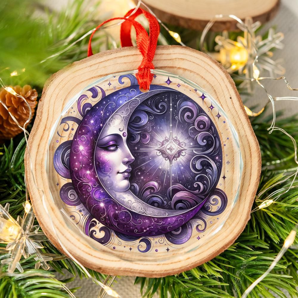 Celestial Moon Goddess Glass Ornament Pagan Yule Ornament-MoonChildWorld